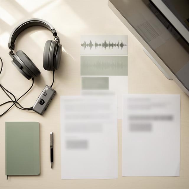 配信準備のため、音声ファイルと番組タイトルやエピソード情報を確認するデスク上の作業風景