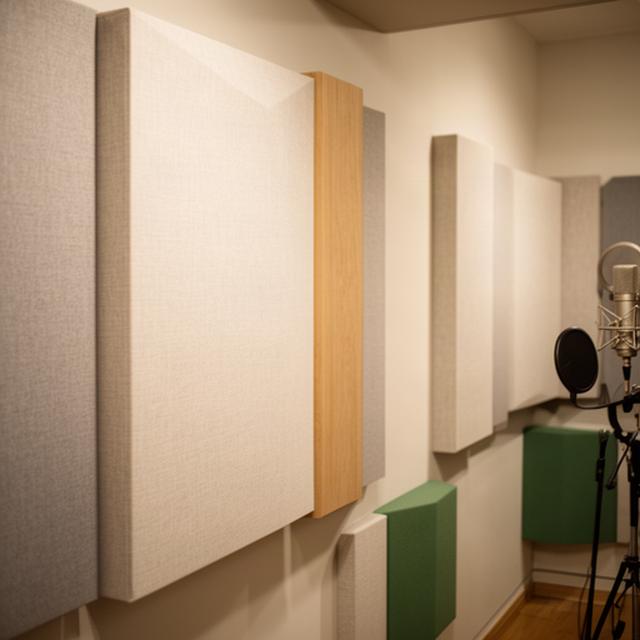 世田谷の録音スタジオ内に設置した吸音材と、静かな収録環境の一角